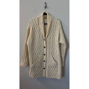 Aran Crafts 50th Anniversary Alpaca Merino Wool Cable Knit Cardigan Ireland L